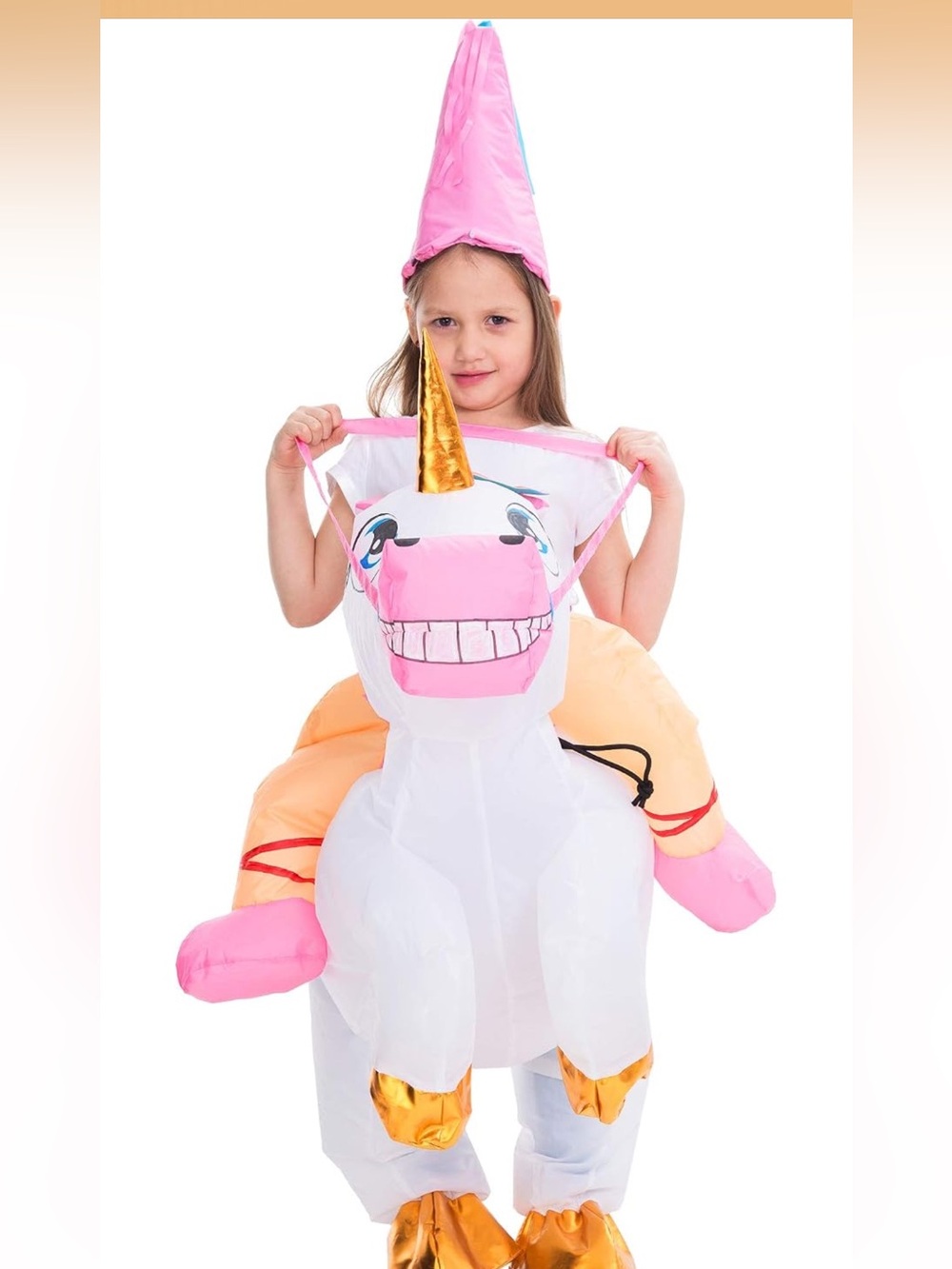 Puff Me Up! Pink Ride-On Unicorn Inflatable Costume for Kids